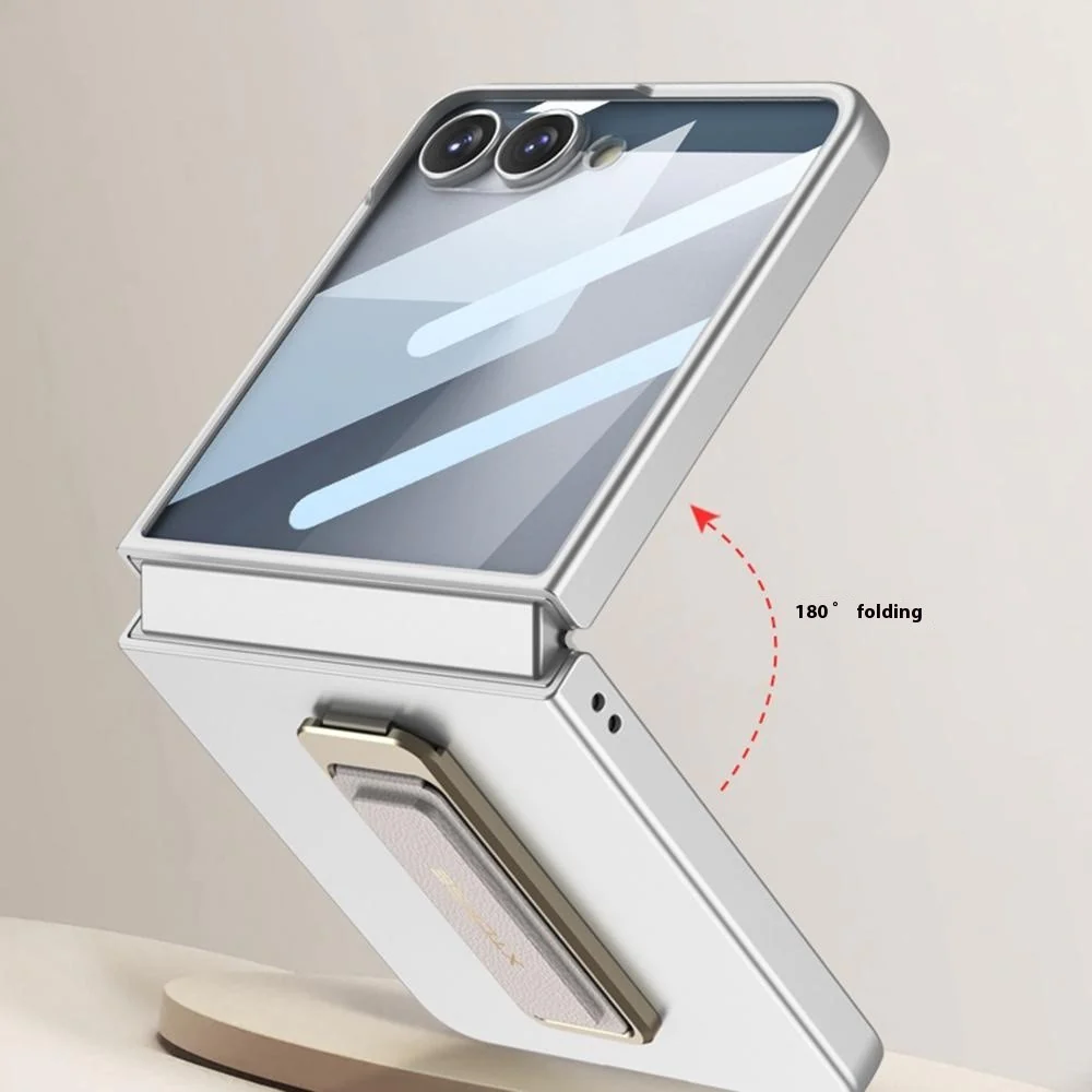 GKK For Samsung Galaxy Z Flip7 5G Case with Kickstand / Magnetic Strap PC Tempered Glass Slim Phone Cover - Silver - Image 8