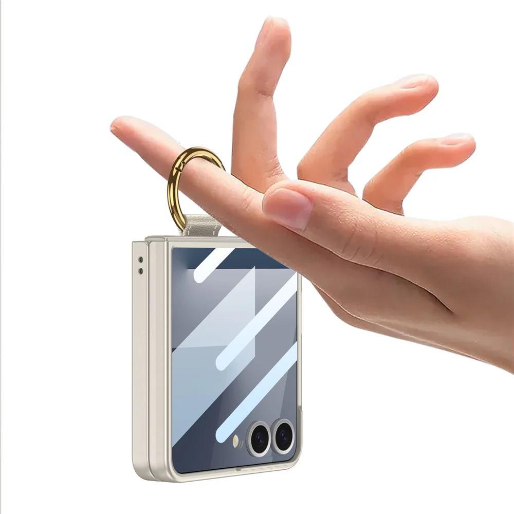 GKK For Samsung Galaxy Z Flip7 5G Case with Ring Holder Metal Plate PC + Tempered Glass Phone Cover - Titanium Grey - Image 4