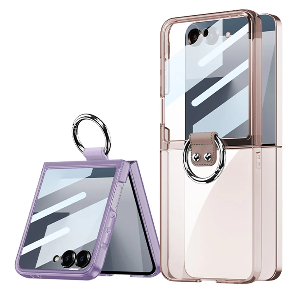 GKK For Samsung Galaxy Z Flip7 5G Case with Ring Holder PC + Tempered Glass Phone Cover - Transparent - Image 2