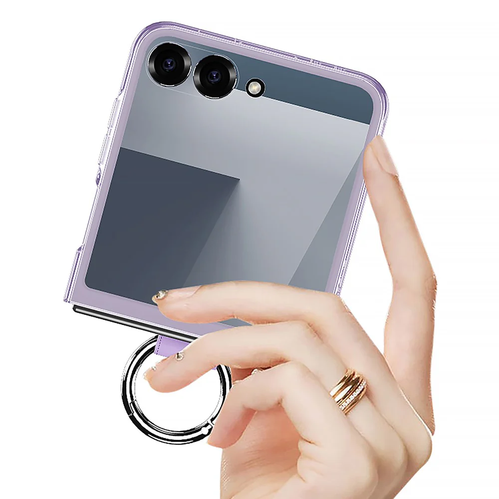 GKK For Samsung Galaxy Z Flip7 5G Case with Ring Holder PC + Tempered Glass Phone Cover - Transparent - Image 5