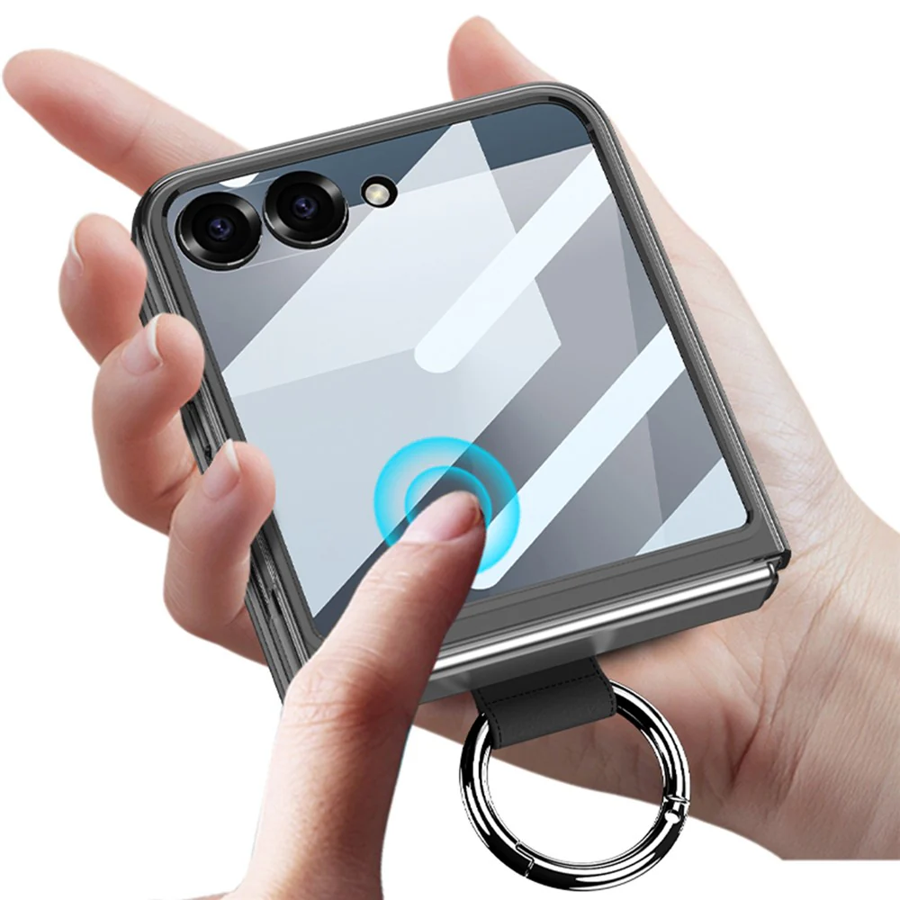 GKK For Samsung Galaxy Z Flip7 5G Case with Ring Holder PC + Tempered Glass Phone Cover - Transparent - Image 6