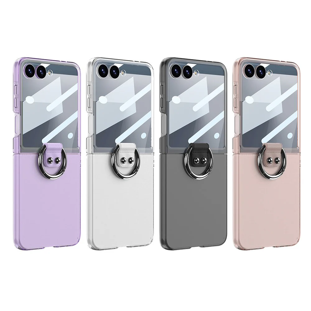GKK For Samsung Galaxy Z Flip7 5G Case with Ring Holder PC + Tempered Glass Phone Cover - Transparent - Image 8