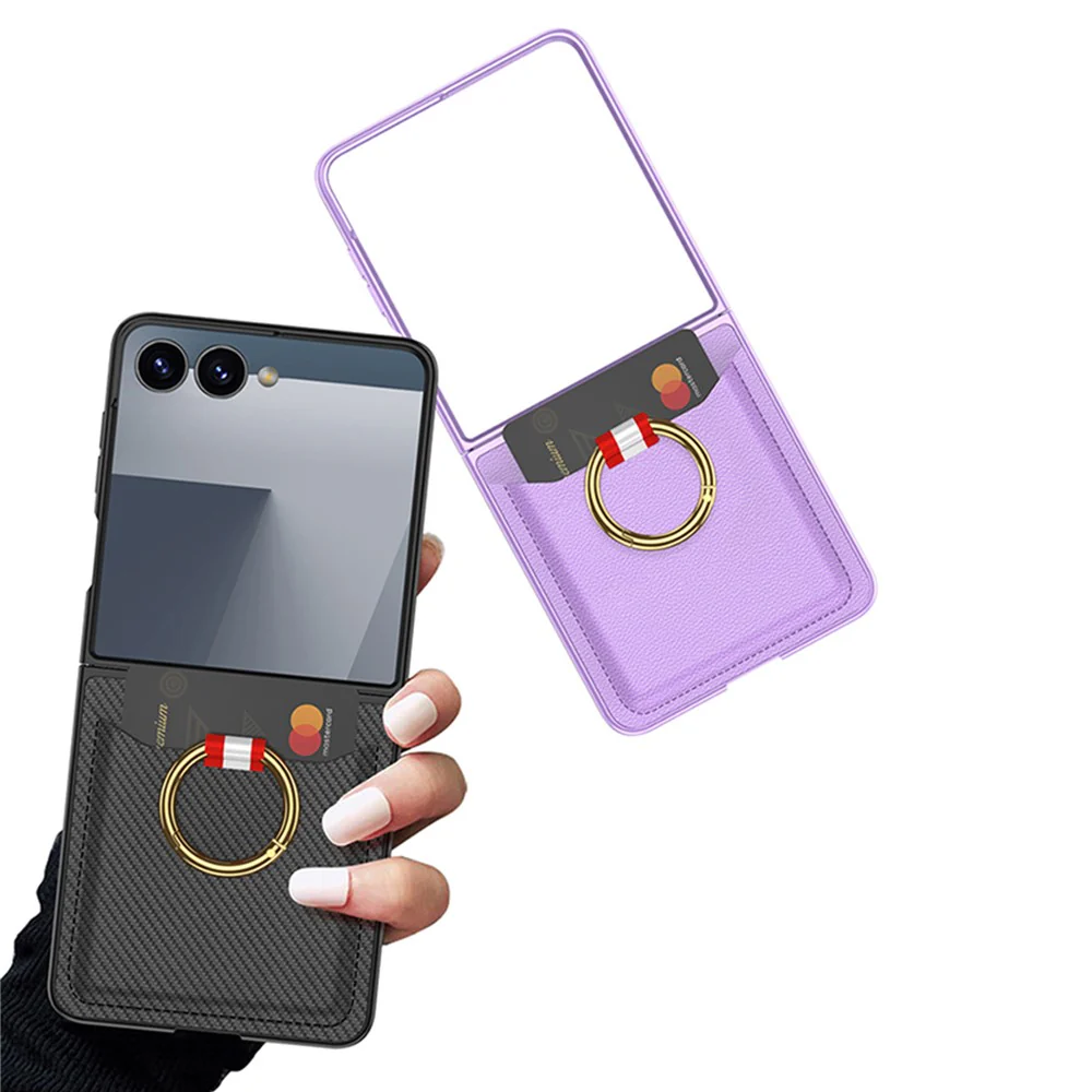 GKK For Samsung Galaxy Z Flip7 5G Case with Ring Kickstand / Card Holder PC Phone Back Cover - Purple - Image 8