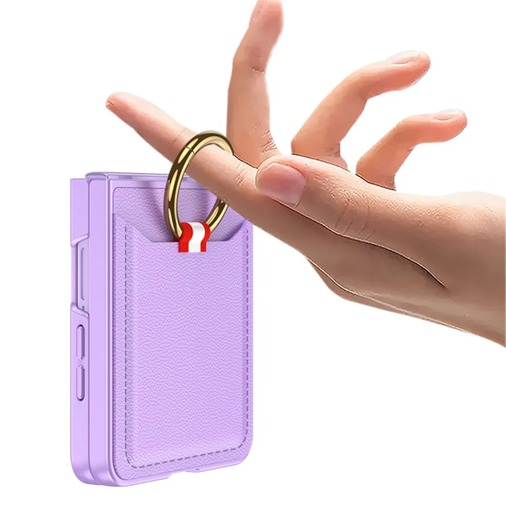 GKK For Samsung Galaxy Z Flip7 5G Case with Ring Kickstand / Card Holder PC + Tempered Glass Phone Back Cover - Purple - Image 2