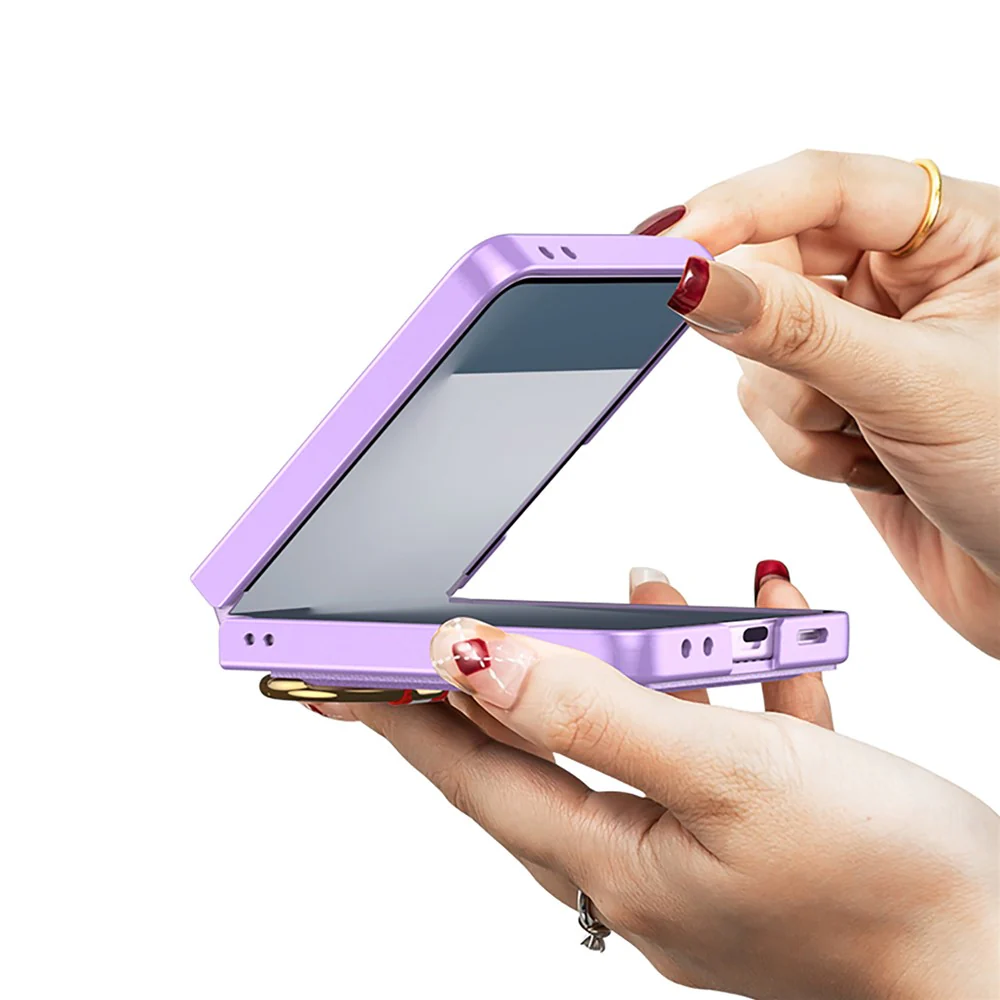 GKK For Samsung Galaxy Z Flip7 5G Case with Ring Kickstand / Card Holder PC + Tempered Glass Phone Back Cover - Purple - Image 3