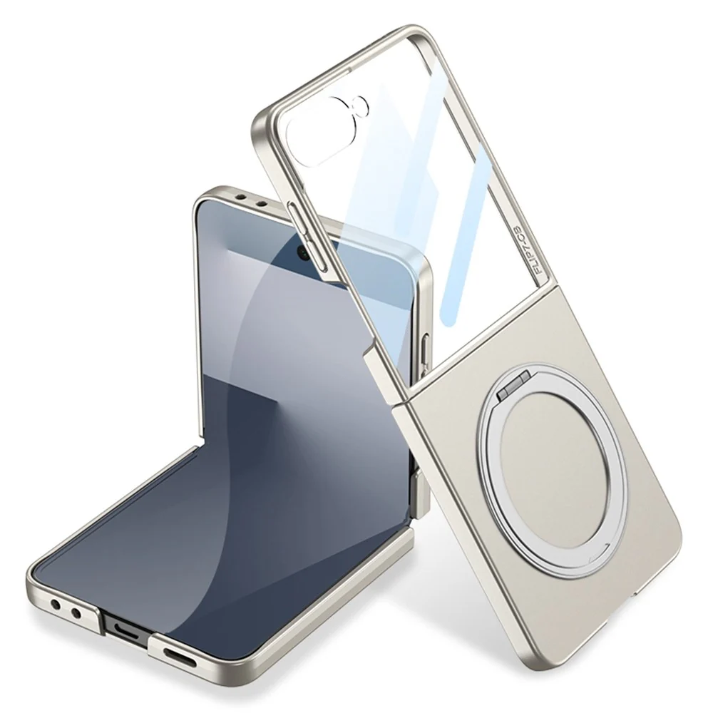 GKK For Samsung Galaxy Z Flip7 5G Case with Screen Film Kickstand Hard PC Phone Back Cover - Titanium Grey