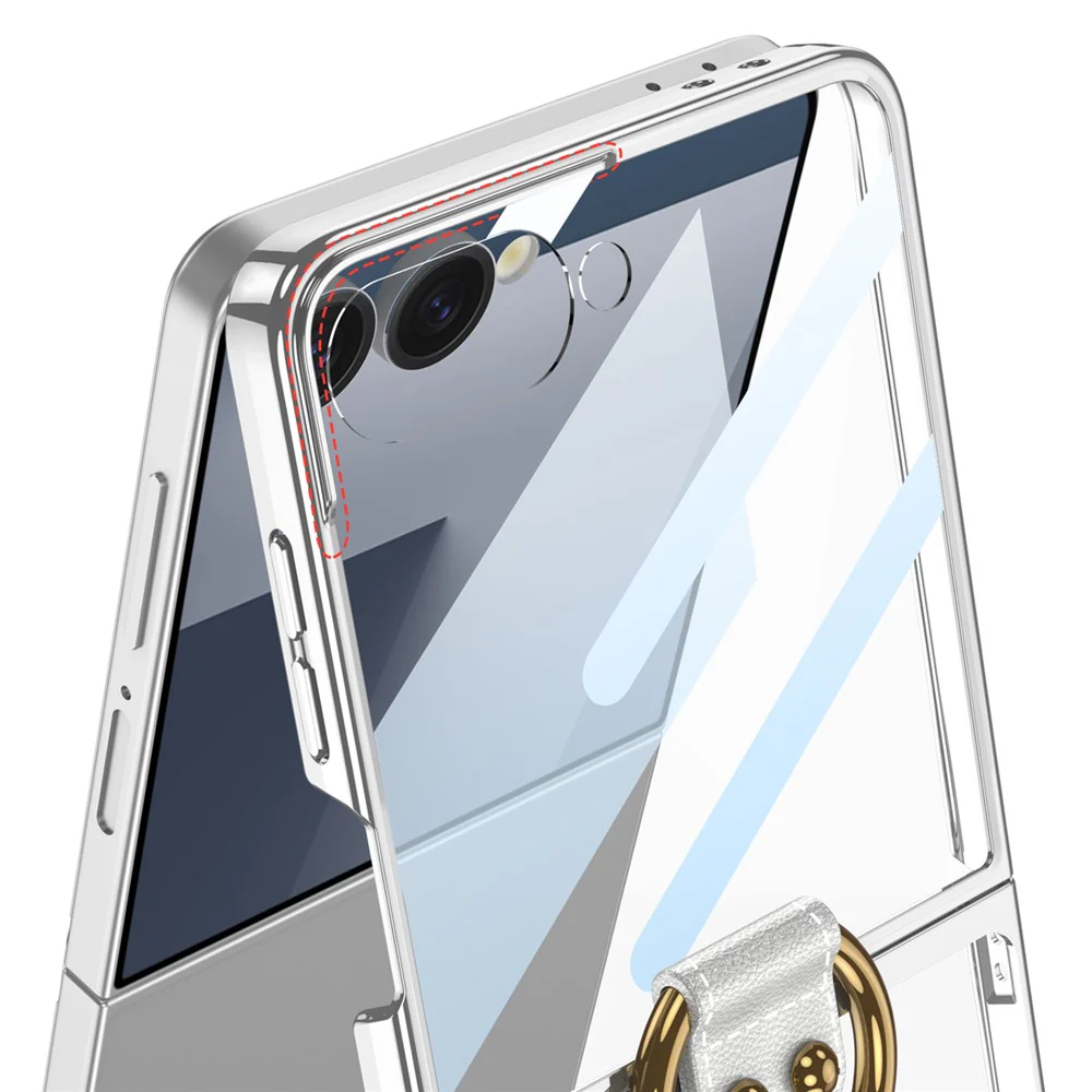 GKK For Samsung Galaxy Z Flip7 5G Case with Screen Film / Ring Holder Electroplating Hard PC Tempered Glass Phone Cover - Black - Image 8