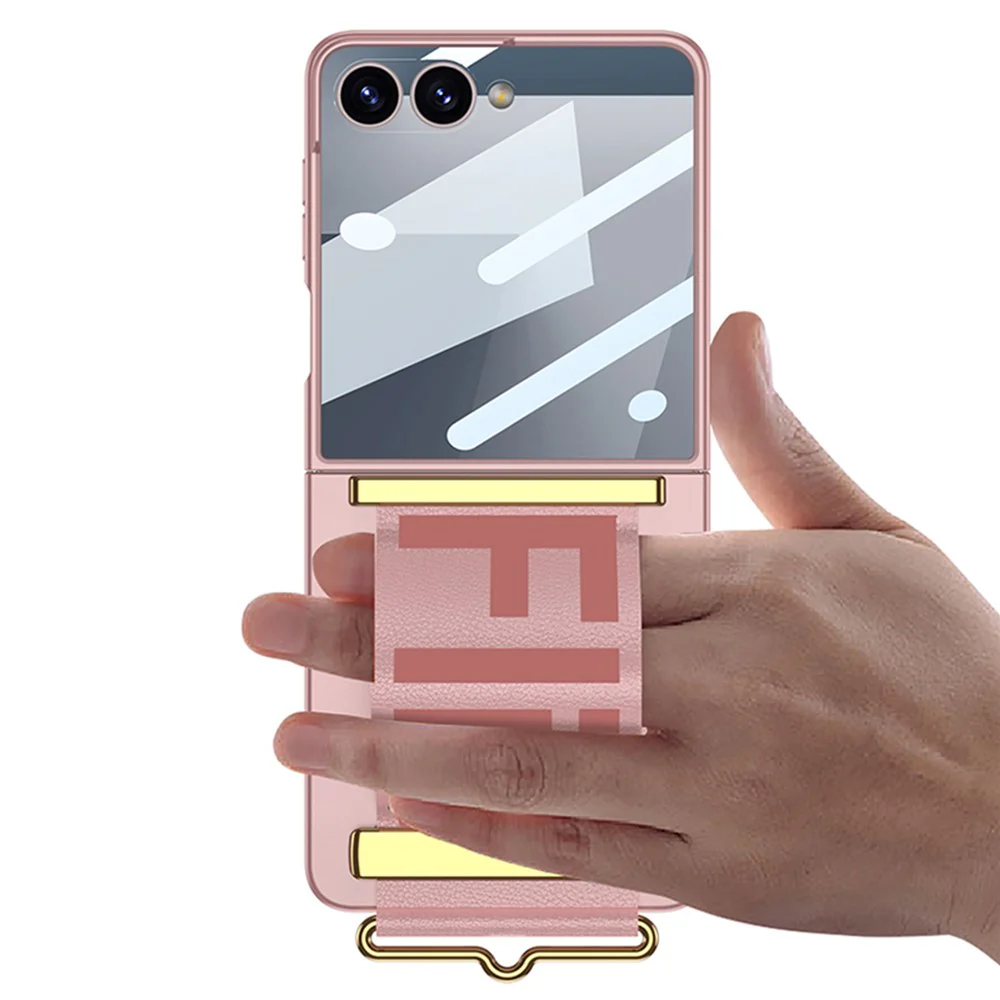 GKK For Samsung Galaxy Z Flip7 5G Case Wristband Design PU Leather+PC Phone Cover with Screen Film - Silver - Image 3