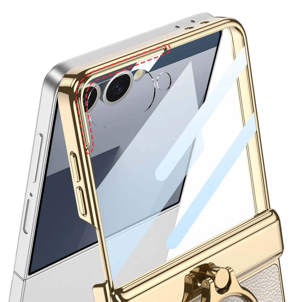 GKK For Samsung Galaxy Z Flip7 5G Kickstand Case Electroplating Magnetic Hinge Protection PU PC Tempered Glass Phone Cover - Green - Image 6