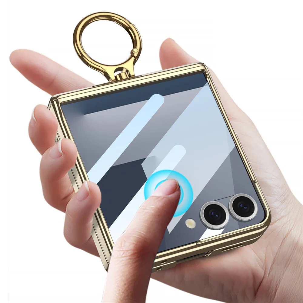 GKK For Samsung Galaxy Z Flip7 5G Kickstand Case Magnetic Hinge Protection PC + Tempered Glass Phone Cover - Black - Image 3