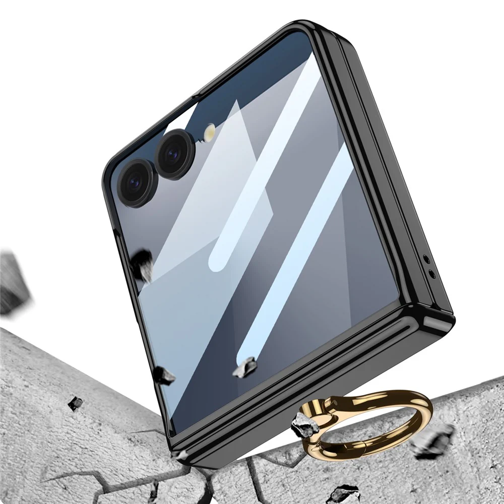 GKK For Samsung Galaxy Z Flip7 5G Kickstand Case Magnetic Hinge Protection PC + Tempered Glass Phone Cover - Black - Image 7
