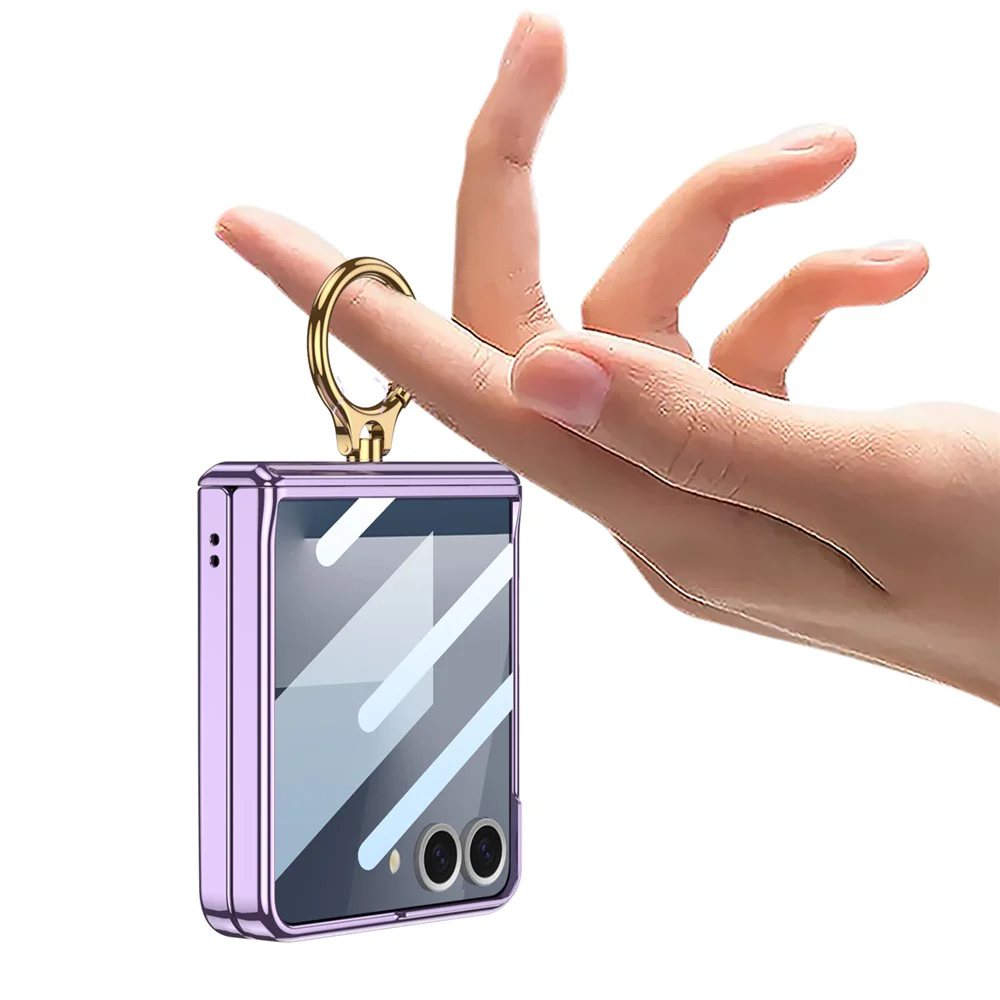 GKK For Samsung Galaxy Z Flip7 5G Kickstand Case Magnetic Hinge Protection PC + Tempered Glass Phone Cover - Champagne Gold - Image 5