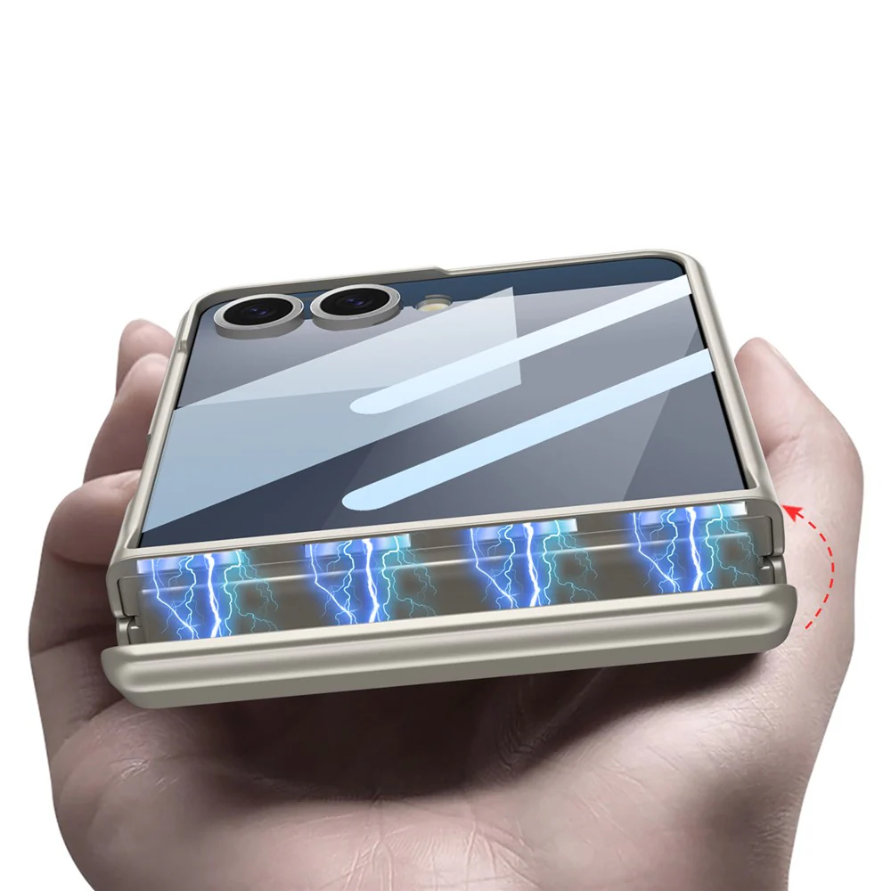 GKK For Samsung Galaxy Z Flip7 5G Kickstand Case Magnetic Hinge Protection PC + Tempered Glass Phone Cover - Grey - Image 3