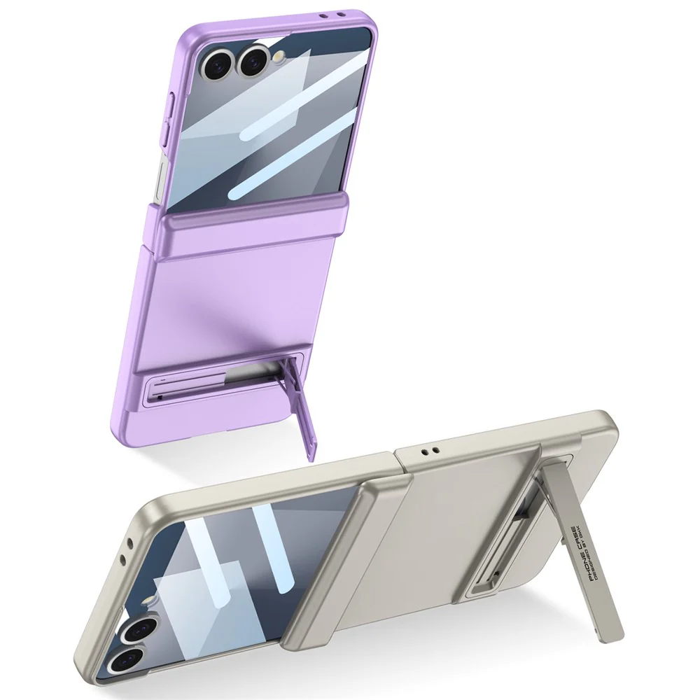 GKK For Samsung Galaxy Z Flip7 5G Kickstand Case Magnetic Hinge Protection PC + Tempered Glass Phone Cover - Grey - Image 7