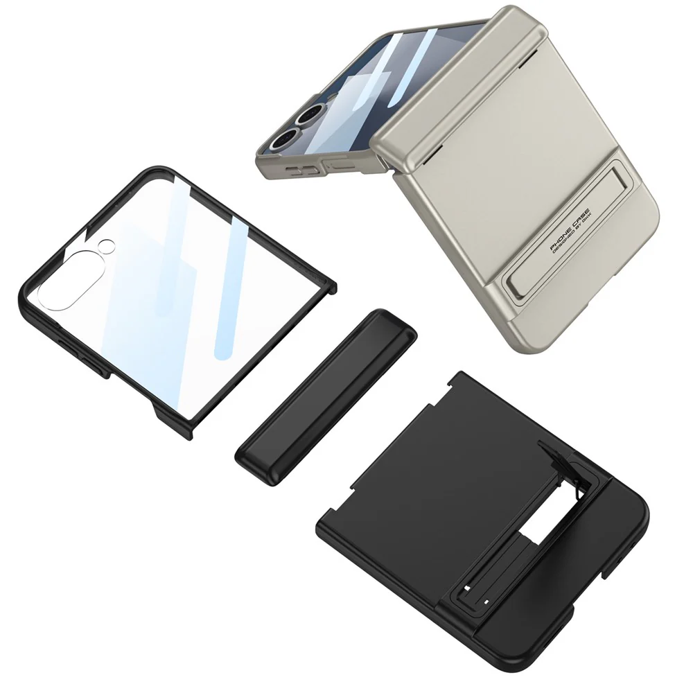 GKK For Samsung Galaxy Z Flip7 5G Kickstand Case Magnetic Hinge Protection PC + Tempered Glass Phone Cover - Titanium Grey - Image 6