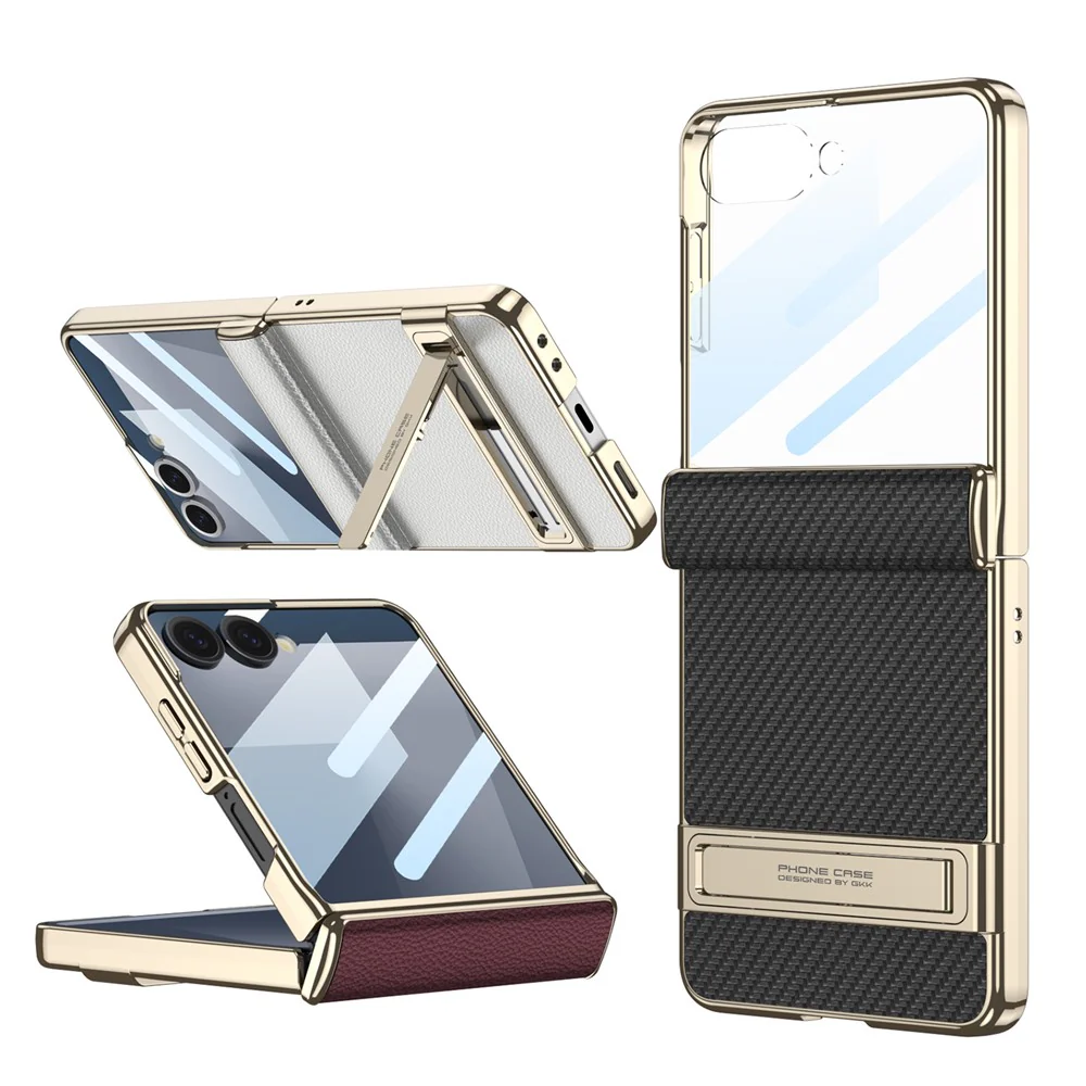 GKK For Samsung Galaxy Z Flip7 5G Kickstand Case Magnetic Hinge Protection PU + PC + Tempered Glass Phone Cover - Midnight Green - Image 8