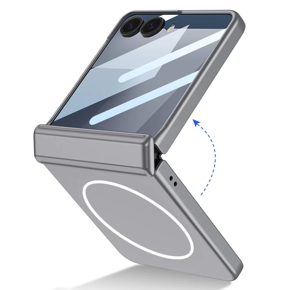 GKK For Samsung Galaxy Z Flip7 5G Magnetic Case Hinge Protection PC Phone Cover with HD Rear Screen Protector - Grey - Image 7
