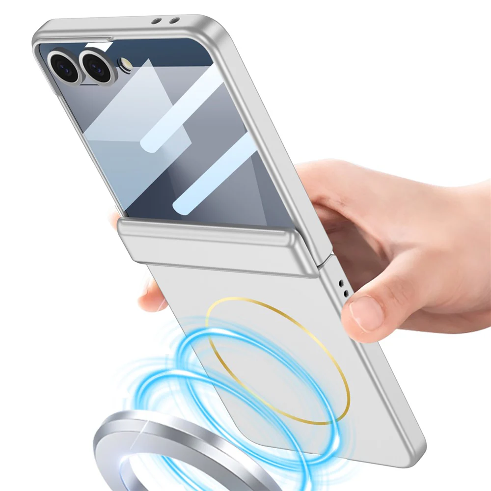 GKK For Samsung Galaxy Z Flip7 5G Magnetic Case Hinge Protection PC Tempered Glass Film Phone Cover - Silver - Image 5