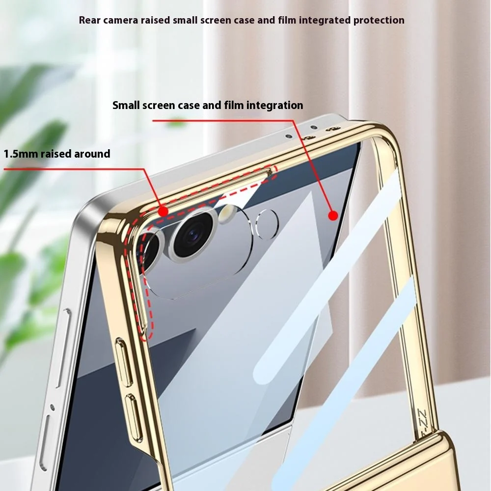 GKK For Samsung Galaxy Z Flip7 5G Magnetic Case Hinge Protection PU PC Tempered Glass Phone Cover - Dark Blue - Image 6