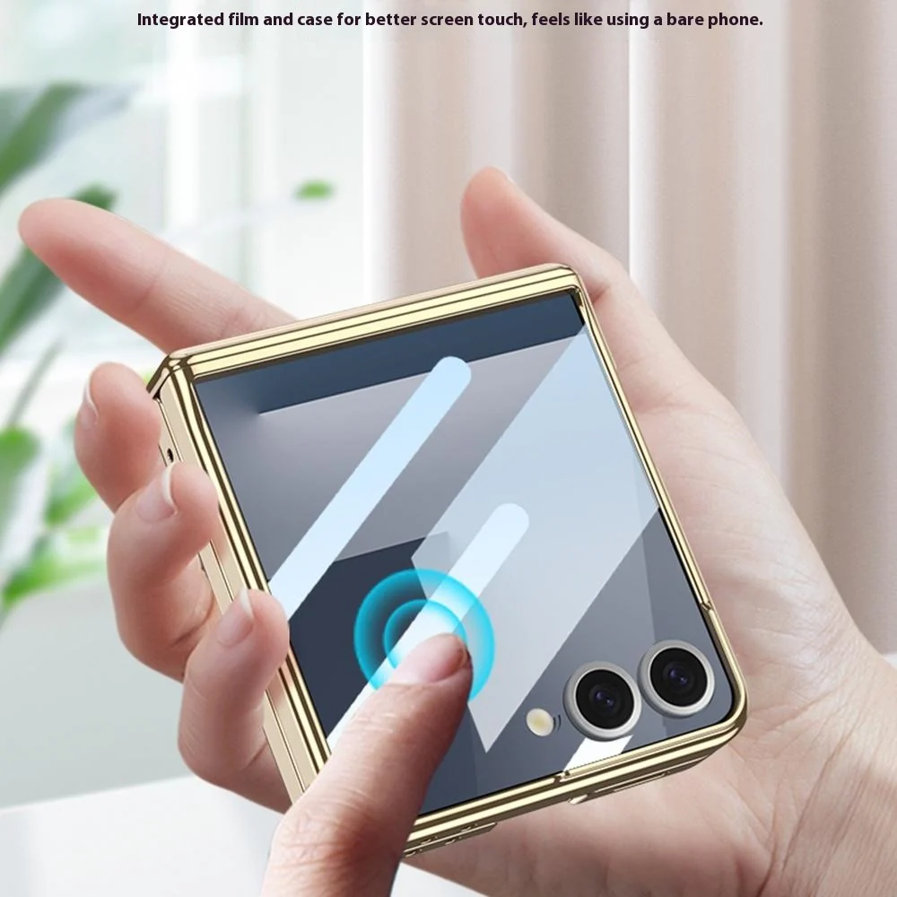GKK For Samsung Galaxy Z Flip7 5G Magnetic Case Hinge Protection PU PC Tempered Glass Phone Cover - Titanium Grey - Image 4