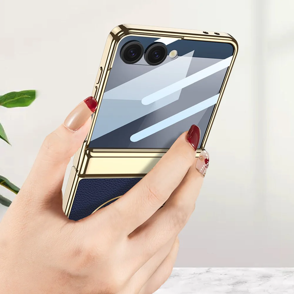 GKK For Samsung Galaxy Z Flip7 5G Magnetic Case Hinge Protection PU PC Tempered Glass Phone Cover - Titanium Grey - Image 7