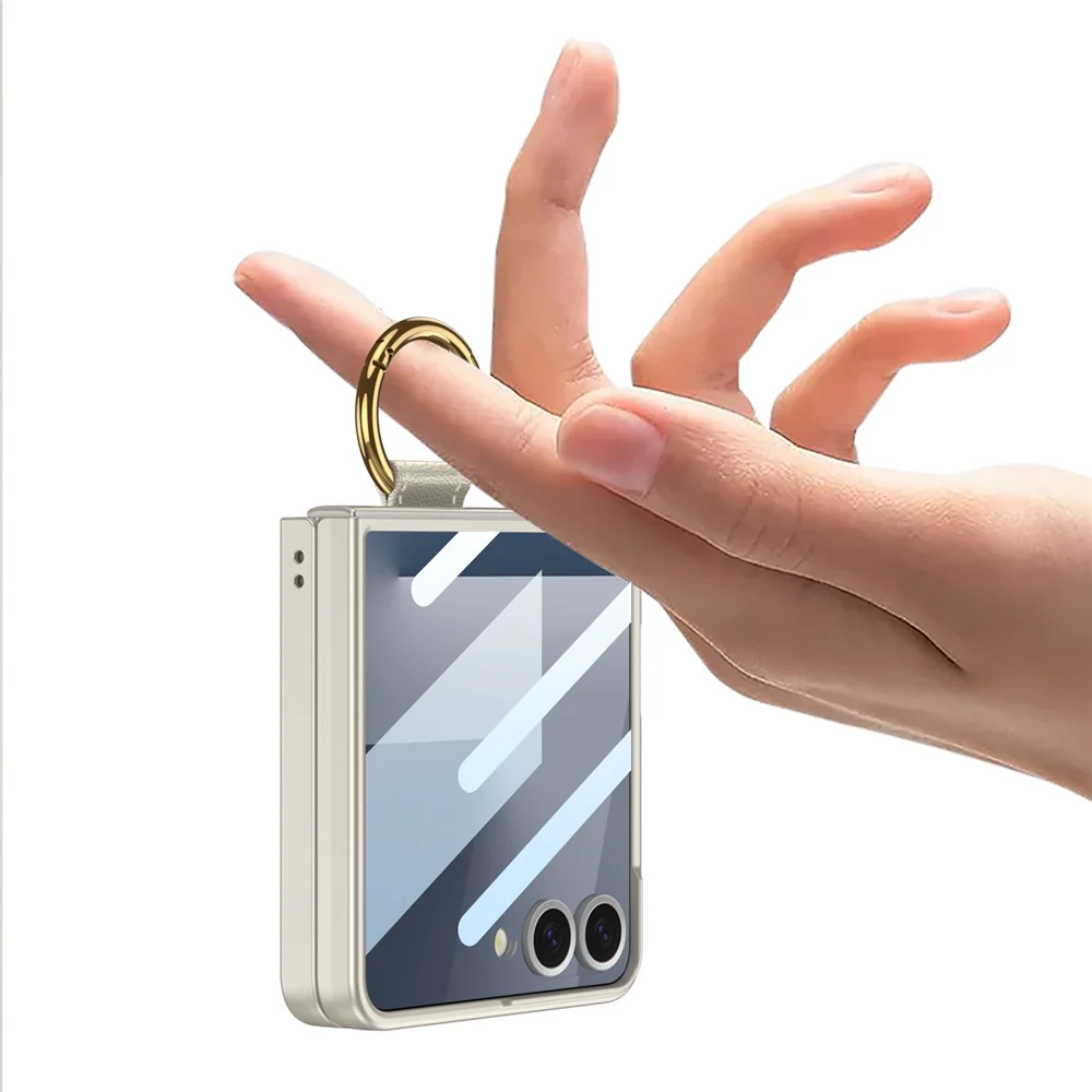 GKK For Samsung Galaxy Z Flip7 5G Magnetic Case PC + Tempered Glass Slim Phone Cover with Kickstand - Black - Image 3