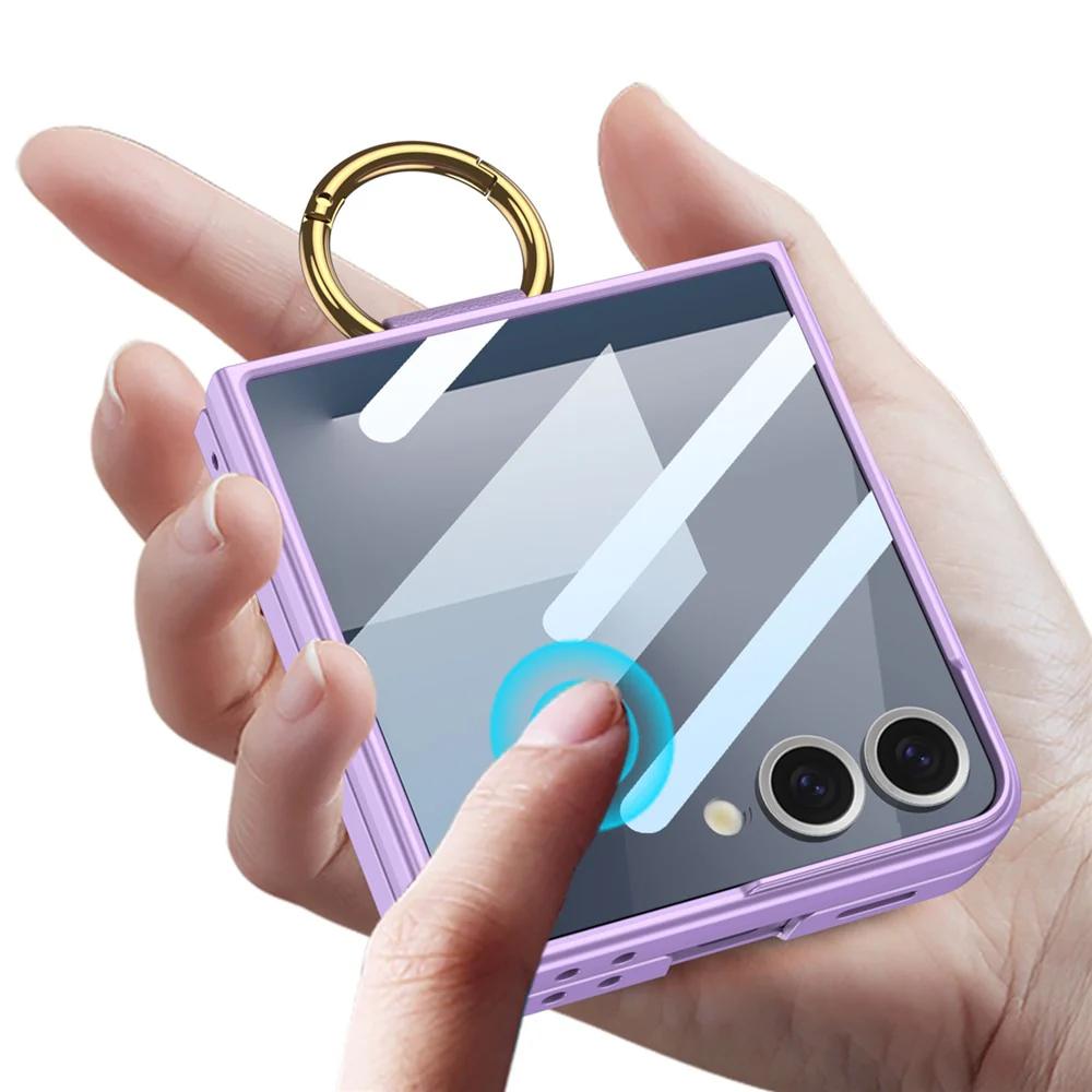 GKK For Samsung Galaxy Z Flip7 5G Magnetic Case PC + Tempered Glass Slim Phone Cover with Kickstand - Grey - Image 4