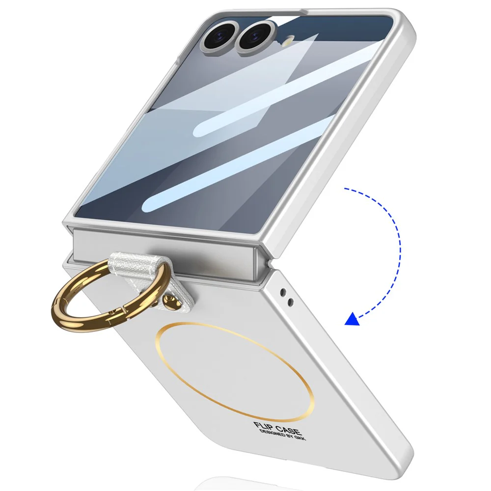 GKK For Samsung Galaxy Z Flip7 5G Magnetic Case PC + Tempered Glass Slim Phone Cover with Kickstand - Grey - Image 7