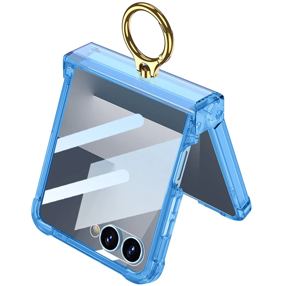 GKK For Samsung Galaxy Z Flip7 5G Magnetic Case with Ring Holder Airbag Hinge Protection Shockproof Phone Cover - Blue - Image 3