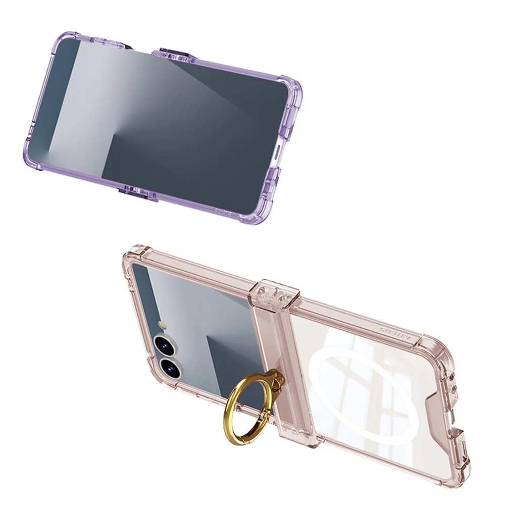 GKK For Samsung Galaxy Z Flip7 5G Magnetic Case with Ring Holder Airbag Hinge Protection Shockproof Phone Cover - Light Purple - Image 7