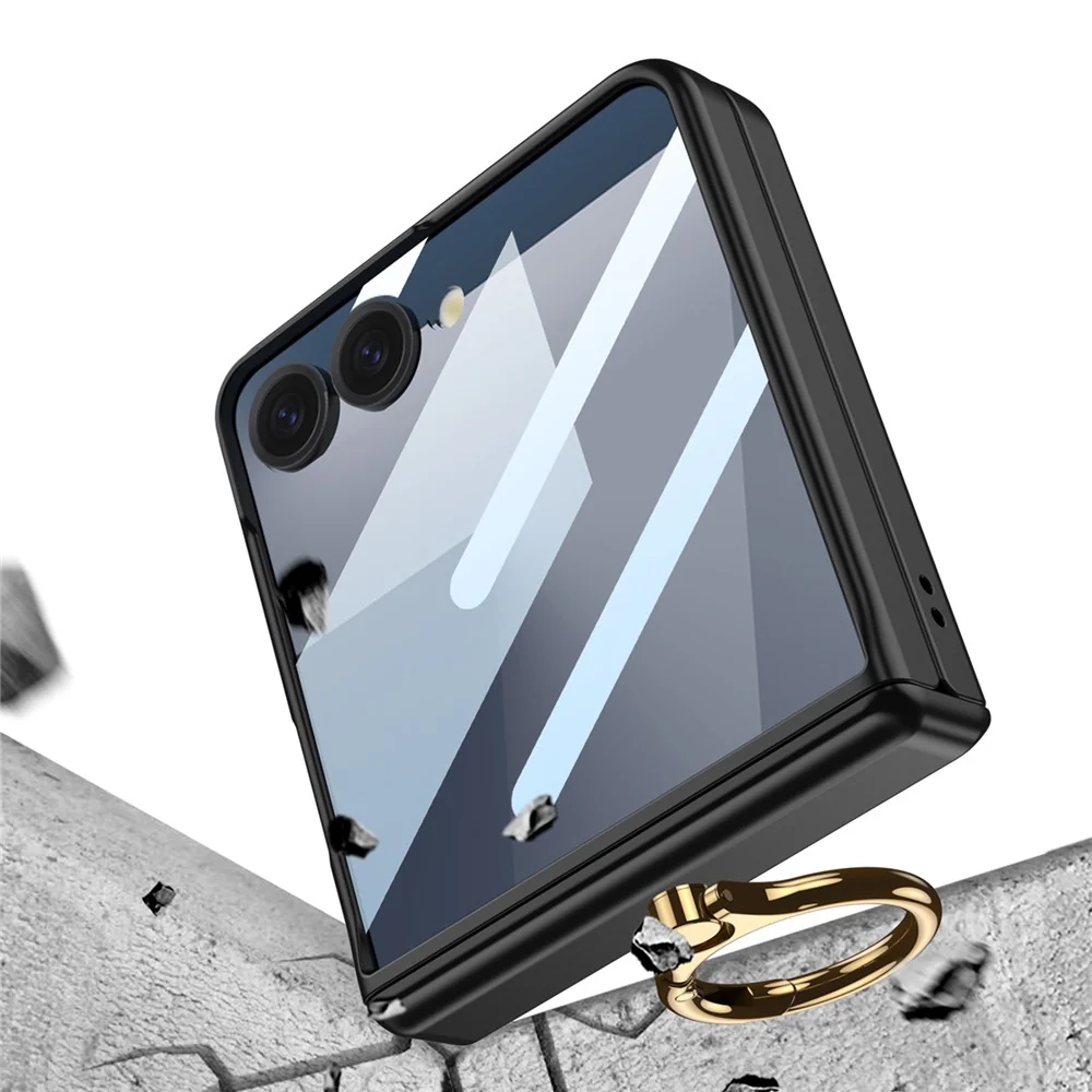 GKK For Samsung Galaxy Z Flip7 5G Magnetic Case with Ring Holder PC Tempered Glass Film Phone Cover - Black - Image 8