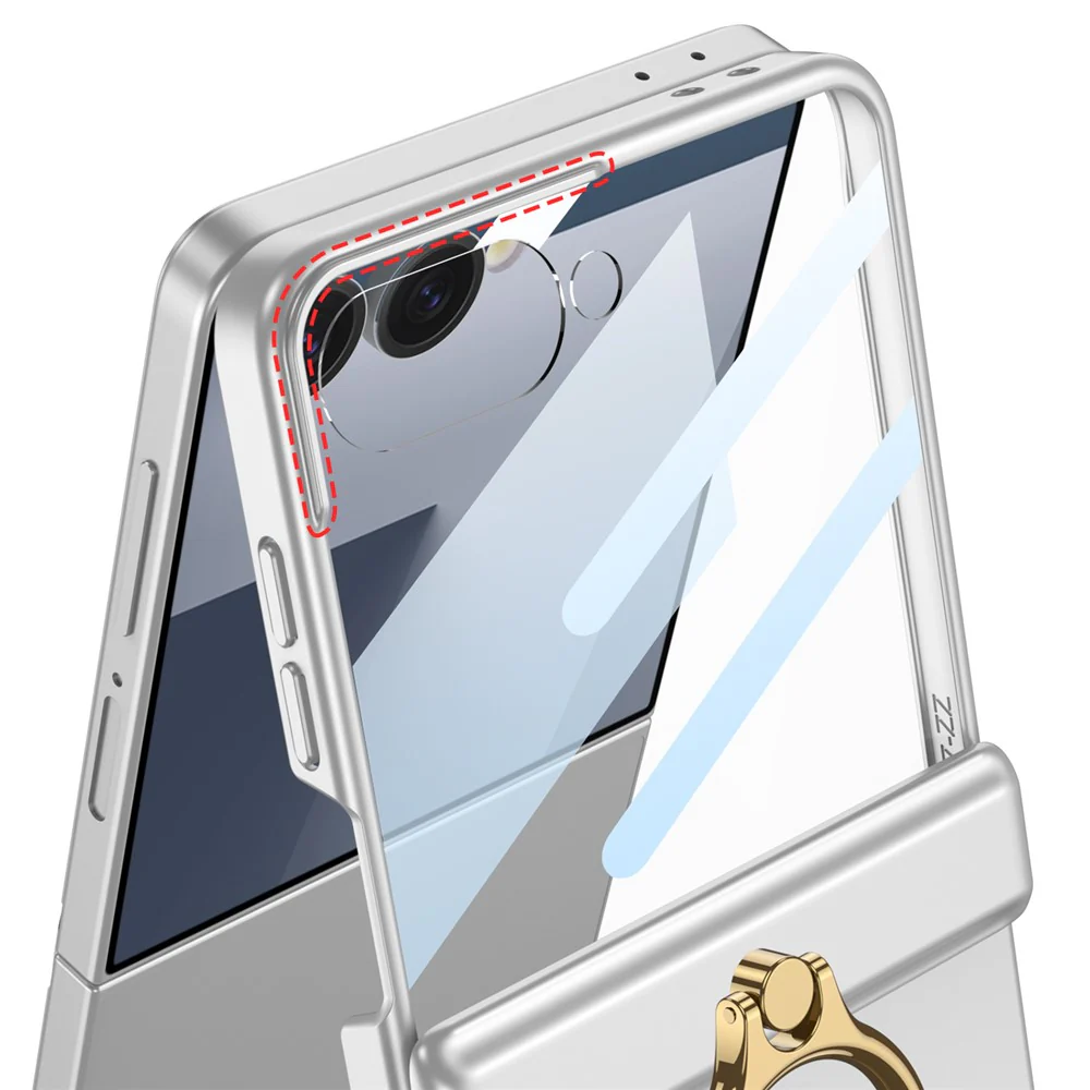 GKK For Samsung Galaxy Z Flip7 5G Magnetic Case with Ring Holder PC Tempered Glass Film Phone Cover - Titanium Grey - Image 5
