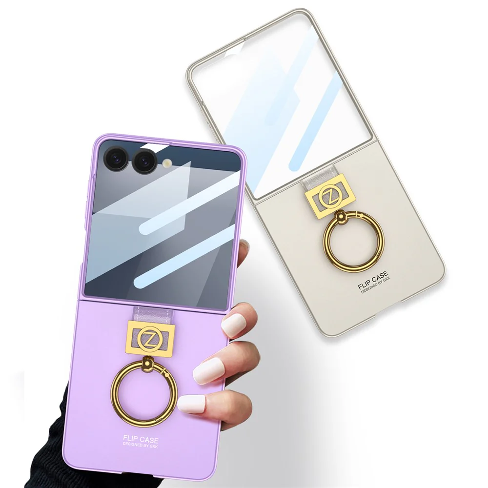 GKK For Samsung Galaxy Z Flip7 5G PC Phone Case with Ring Holder + Tempered Glass Front Screen Film - Purple - Image 8