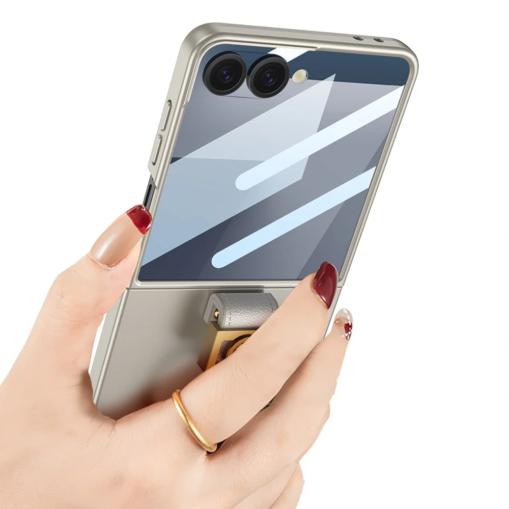 GKK For Samsung Galaxy Z Flip7 5G PC Phone Case with Ring Holder + Tempered Glass Front Screen Film - Titanium Grey - Image 6