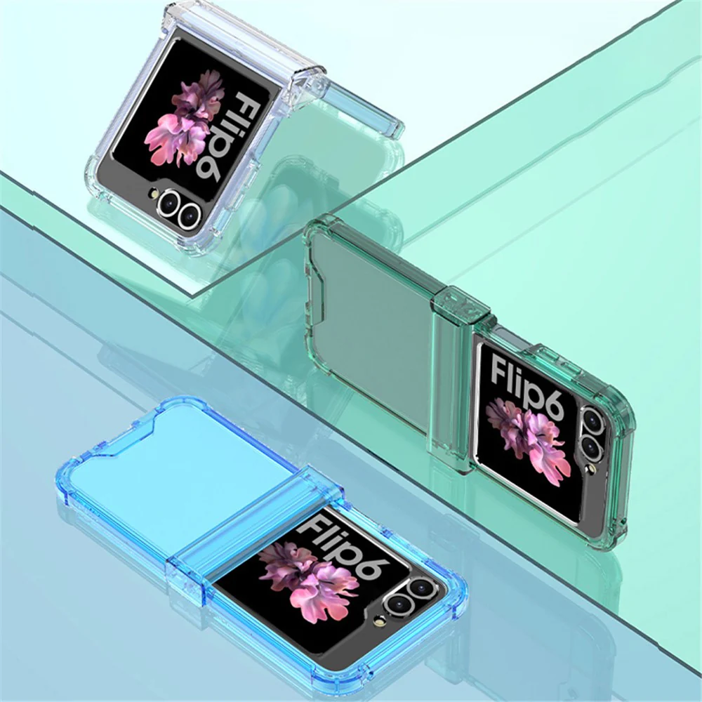 GKK For Samsung Galaxy Z Flip7 FE 5G / Z Flip6 5G Airbag Cushion Hinge Phone Cases TPU+PC Folding Phone Cover - Transparent Black - Image 8