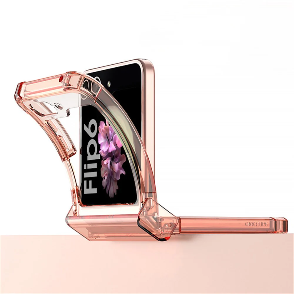 GKK For Samsung Galaxy Z Flip7 FE 5G / Z Flip6 5G Airbag Cushion Hinge Phone Cases TPU+PC Folding Phone Cover - Transparent Orange - Image 3