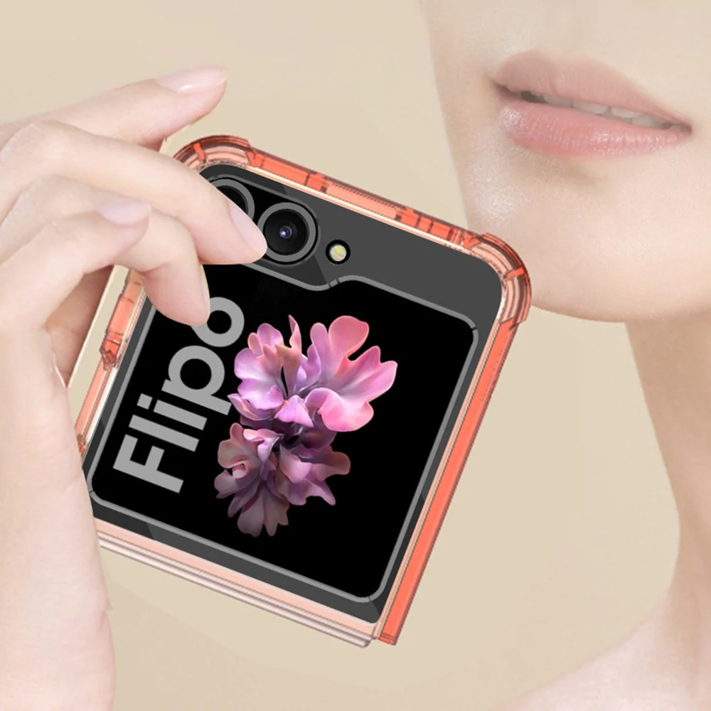 GKK For Samsung Galaxy Z Flip7 FE 5G / Z Flip6 5G Airbag Cushion Phone Cases TPU+PC Folding Phone Cover - Transparent Orange - Image 2