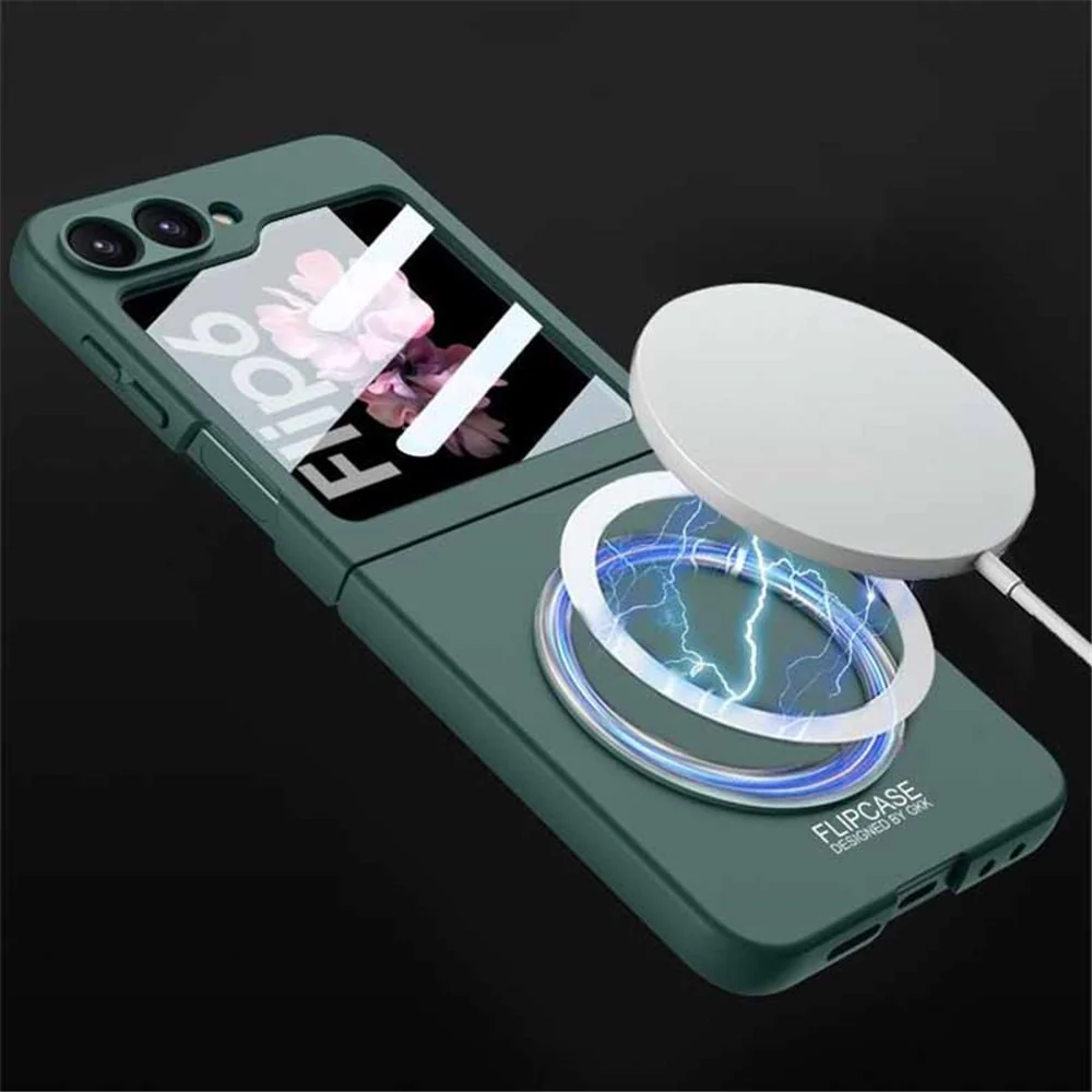 GKK For Samsung Galaxy Z Flip7 FE 5G / Z Flip6 5G Case Compatible with MagSafe PC Phone Cover with Screen Film - Titanium Grey - Image 2