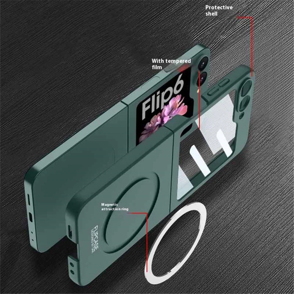 GKK For Samsung Galaxy Z Flip7 FE 5G / Z Flip6 5G Case Compatible with MagSafe PC Phone Cover with Screen Film - Titanium Grey - Image 3