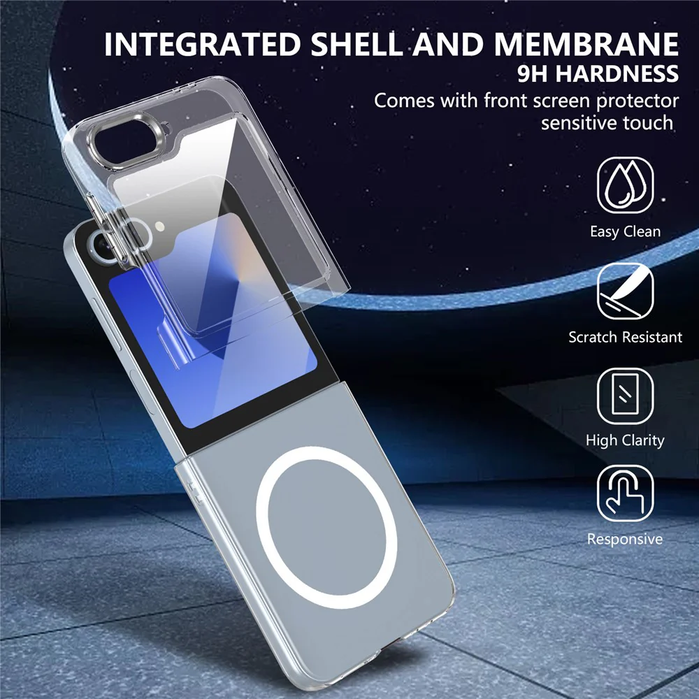 GKK For Samsung Galaxy Z Flip7 FE 5G / Z Flip6 5G Case Hard PC Clear Phone Cover with Screen Film - Silver - Image 8