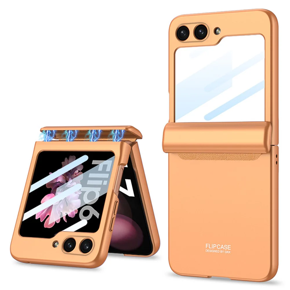 GKK For Samsung Galaxy Z Flip7 FE 5G / Z Flip6 5G Case Magnetic Hinge PC Phone Cover with Small Screen Film - Orange
