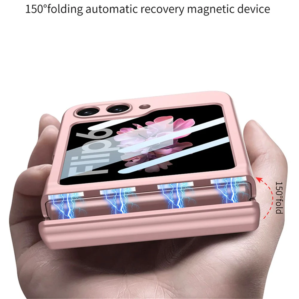 GKK For Samsung Galaxy Z Flip7 FE 5G / Z Flip6 5G Case Magnetic Hinge PC Phone Cover with Small Screen Film - Pink - Image 2