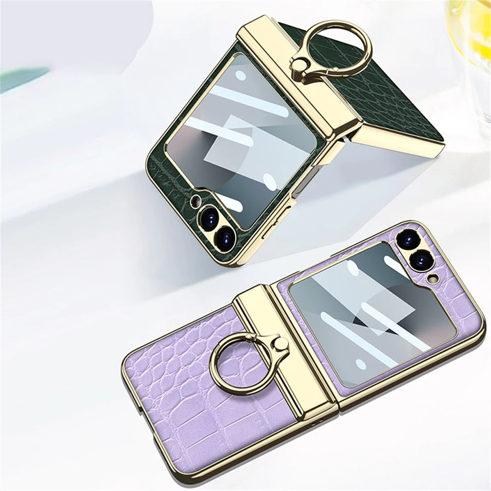 GKK For Samsung Galaxy Z Flip7 FE 5G / Z Flip6 5G Case Magnetic Hinge Protection PU+PC Kickstand Phone Cover - Crocodile Black - Image 6