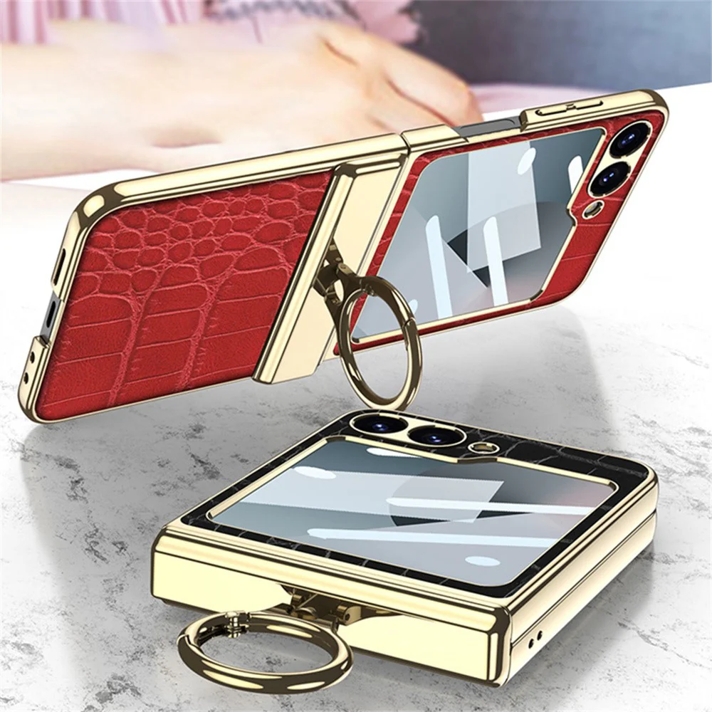 GKK For Samsung Galaxy Z Flip7 FE 5G / Z Flip6 5G Case Magnetic Hinge Protection PU+PC Kickstand Phone Cover - Python Texture - Image 2