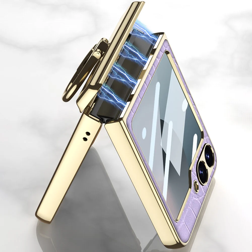 GKK For Samsung Galaxy Z Flip7 FE 5G / Z Flip6 5G Case Magnetic Hinge Protection PU+PC Kickstand Phone Cover - Python Texture - Image 3