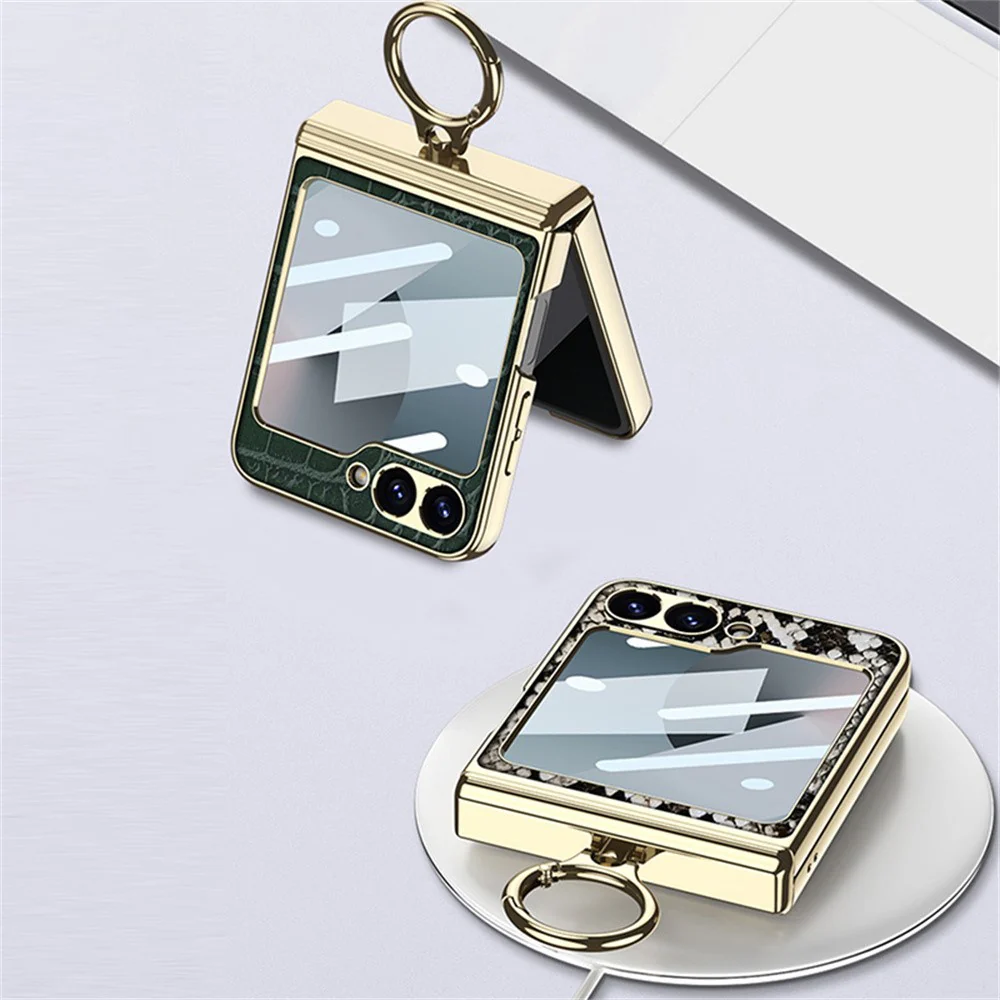 GKK For Samsung Galaxy Z Flip7 FE 5G / Z Flip6 5G Case Magnetic Hinge Protection PU+PC Kickstand Phone Cover - Python Texture - Image 4