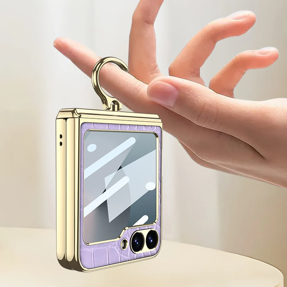 GKK For Samsung Galaxy Z Flip7 FE 5G / Z Flip6 5G Case Magnetic Hinge Protection PU+PC Kickstand Phone Cover - Python Texture - Image 5