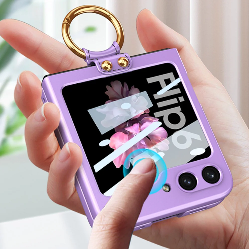 GKK For Samsung Galaxy Z Flip7 FE 5G / Z Flip6 5G Case PC Phone Cover with Ring Holder+Tempered Glass Back Screen Film - Black - Image 3