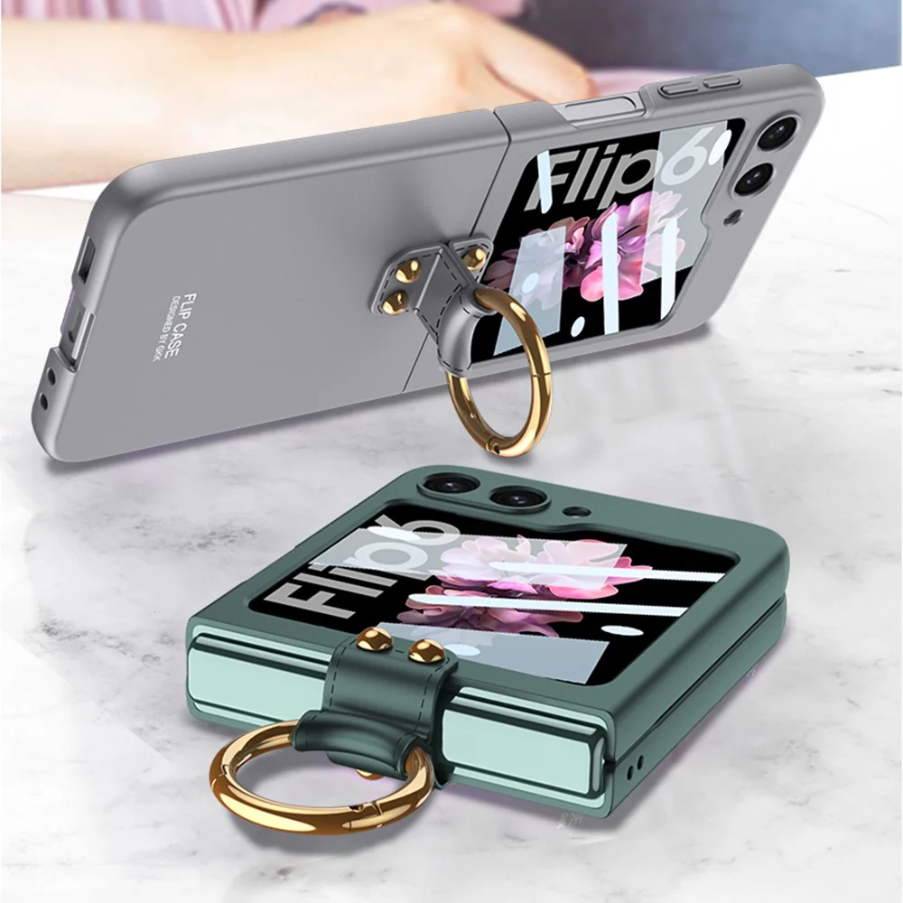 GKK For Samsung Galaxy Z Flip7 FE 5G / Z Flip6 5G Case PC Phone Cover with Ring Holder+Tempered Glass Back Screen Film - Black - Image 7