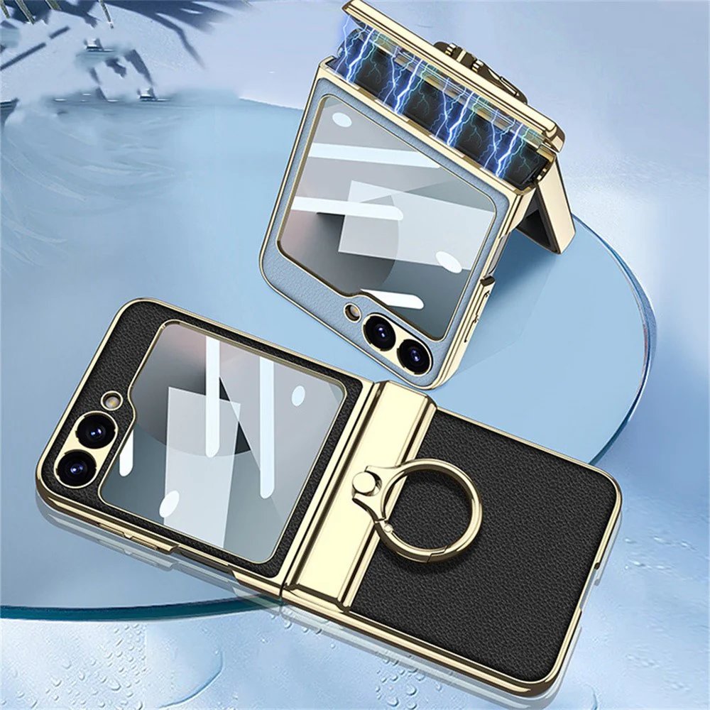GKK For Samsung Galaxy Z Flip7 FE 5G / Z Flip6 5G Case PC+PU Kickstand Phone Cover - Yellow - Image 7